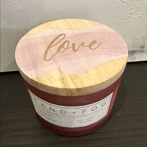 Sand + Fog Soy Wax Blend Candle 12oz Glass Jar Wooden Lid w Love Inscription